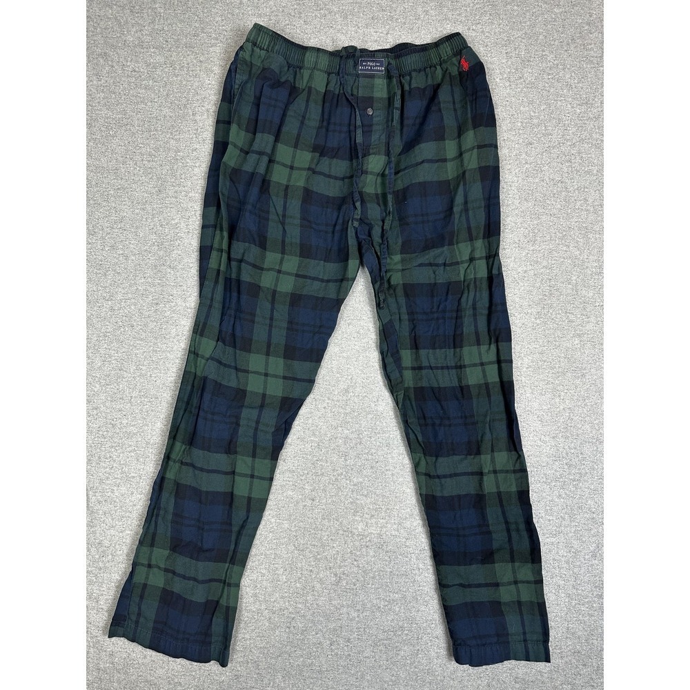 Polo Ralph Lauren Pants Mens Large Green Navy Plaid Sleepwear Lounge Pajama